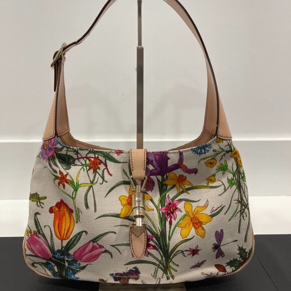 Gucci Flora Jackie O Hobo Shoulder Bag White Floral Canvas/Leather (174388) - Picture 1 of 13